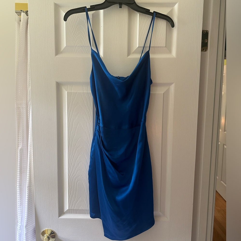 Zara Satin Cocktail Dress Royal Blue XS